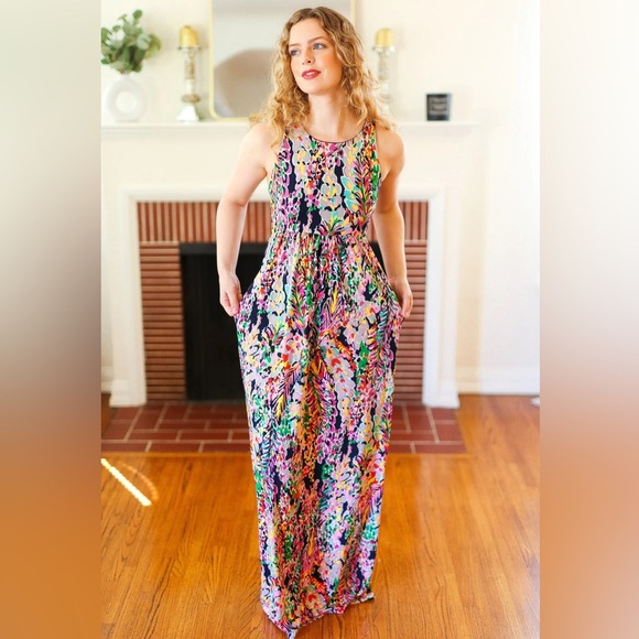 Beeson River Multicolor Abstract Floral Maxi Dress Size Extra Large - Picture 1 of 10